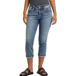 Silver Jeans Co Boyfriend Crop Capri Distressed Blue ombre jeans plus size 36 16